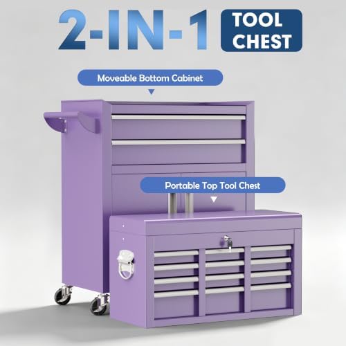8-Drawer Rolling Tool Chest & Cabinet with Lock and Wheels,Purple