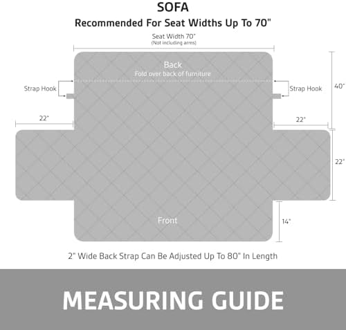 Sofa Shield 100% Waterproof Couch Cover with Patented Straps, Slip & Stain Resistant Furniture Protector, Machine Washable Sofa Slipcover for Dogs Cats Pets Kids, 70 inch Seat, Light Gray