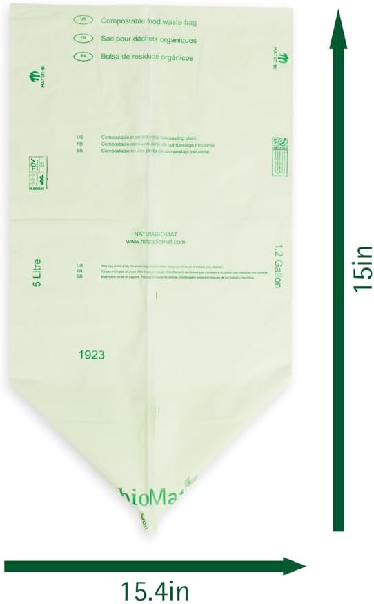 bioMat 1.2 Gallon Compostable Bags, Countertop Bin Liners, BPI ASTM D6400 and - Image 2