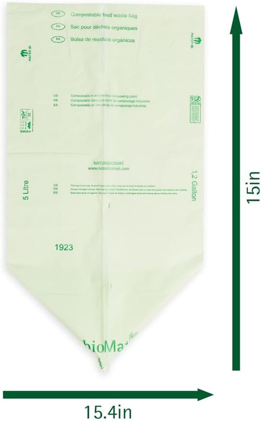 bioMat 1.2 Gallon Compostable Bags, Countertop Bin Liners, BPI ASTM D6400 and - Image 2