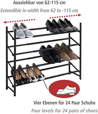 WENKO Anti-Slip Shoe Rack Hero Extendable Shoe Storage for 24 Pairs of Shoes,...