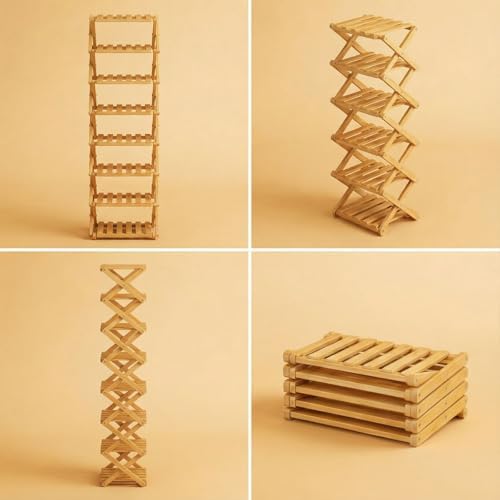 The 9-Tier No-Assembly Bamboo Rack, 7 Tier Bamboo Shoe Rack, Foldable Bamboo ...