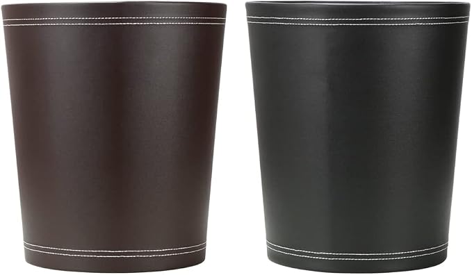 KINGFOM Classic Pu Leather Trash Can Wastebasket, Small Garbage Container Can - Image 8