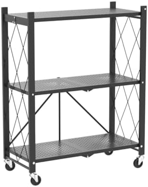 DEANIC 3 Tier Foldable Storage Shelves with Wheels, Kitchen Appliance Stand, ...