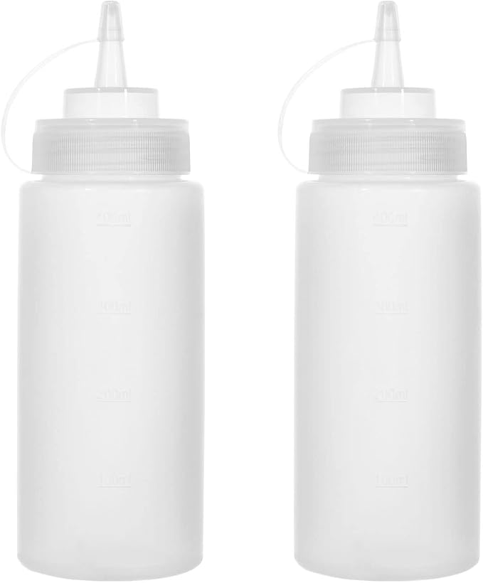 Squeeze Bottles for Sauces 2 Pack, 16 Ounce Plastic Dressing Squirt Bottles by Katfort