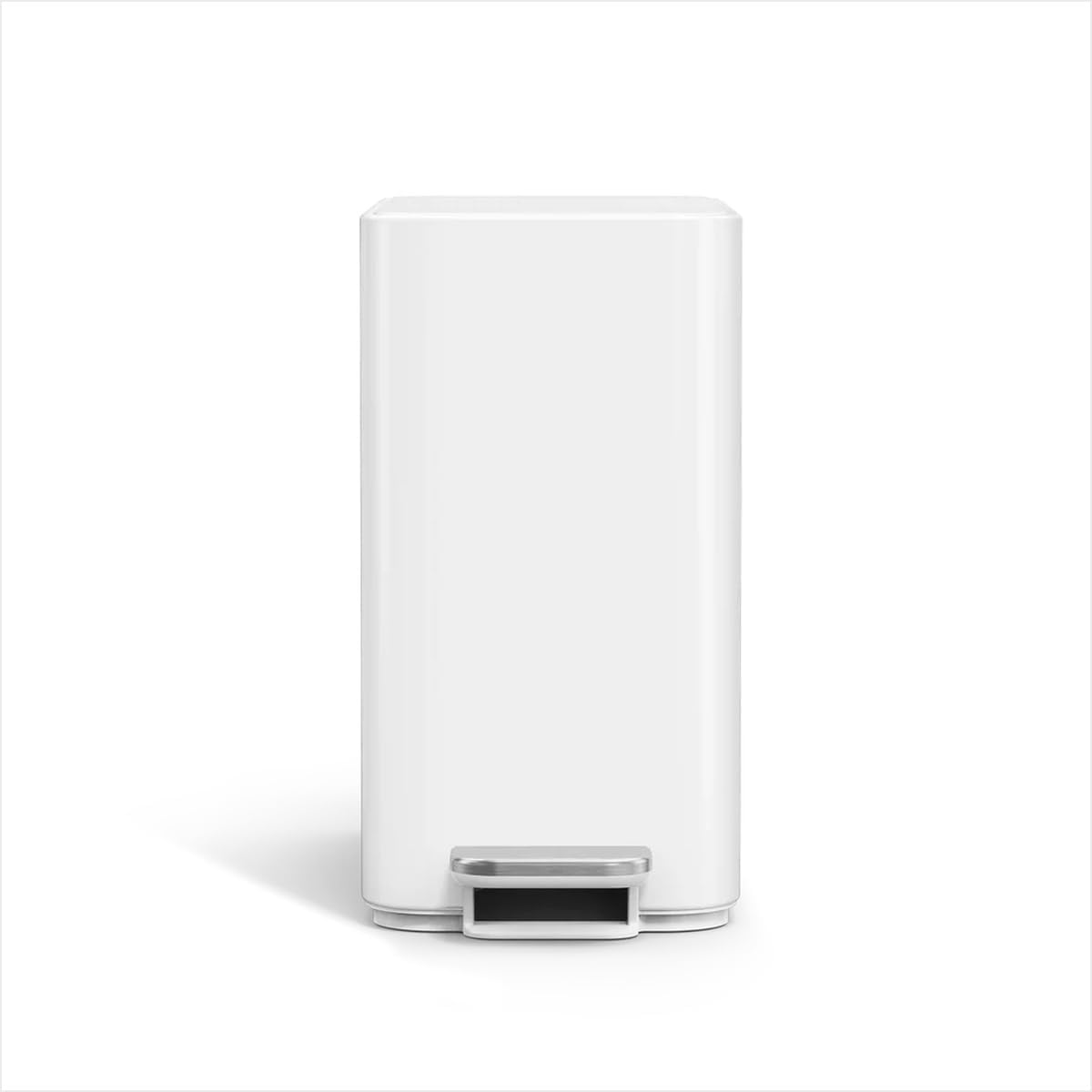 simplehuman Slim Step Can, 9L / 2.4 Gallon Primary Bathroom Trash Can, Liner Pocket®, Sleek Internal Hinge, 150,000-Step All-Steel Pedal, Lid Shox® Silent Close, White Steel