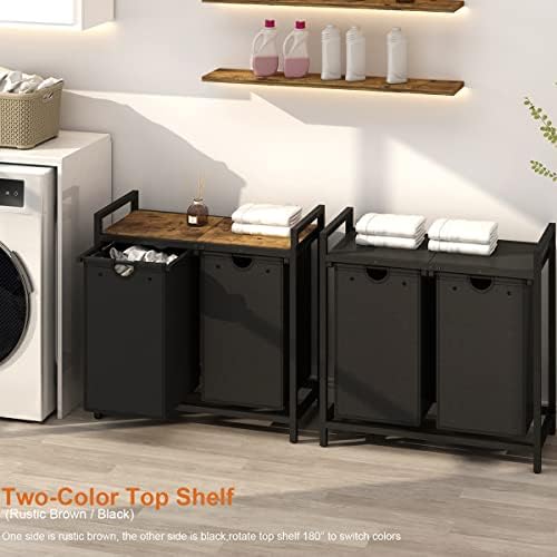 LAATOOREE Laundry Hamper, Two-Color 2 × 48L Laundry Basket with 2 Removable L...