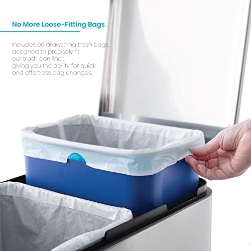 Home Zone Living 5.3 Gallon Kitchen Trash Bags with Drawstring Handles, Heavy Duty Custom Fit Design for 20 Liter Dual Recycling Liners, Code 20R, 60-Count