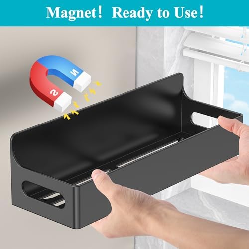 Black Magnetic Spice Rack for Refrigerator, 4 Pack | Kitchen Magnetic Shelf for Fridge, Spice Organizer and Storage, Baby Bottle Holder for Fridge, Magnetic Tea Bag Organizer
