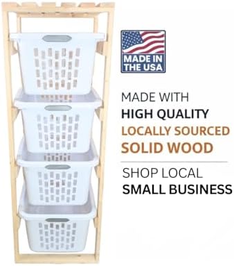 4 Tier Narrow Solid Wood Laundry Basket Storage Organizer