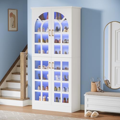 Tribesigns Tall Shoe Cabinet with Doors & Led Light, Set of 2, 8-Tier