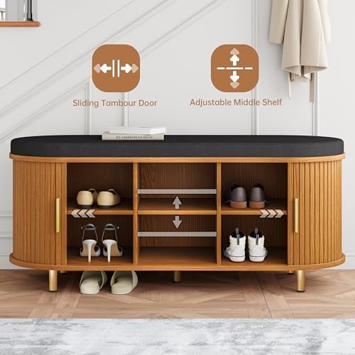 DHH 2-Tier Storage Bench,Wide Shoe Bench with Thickened Padded Seat Cushion, ...