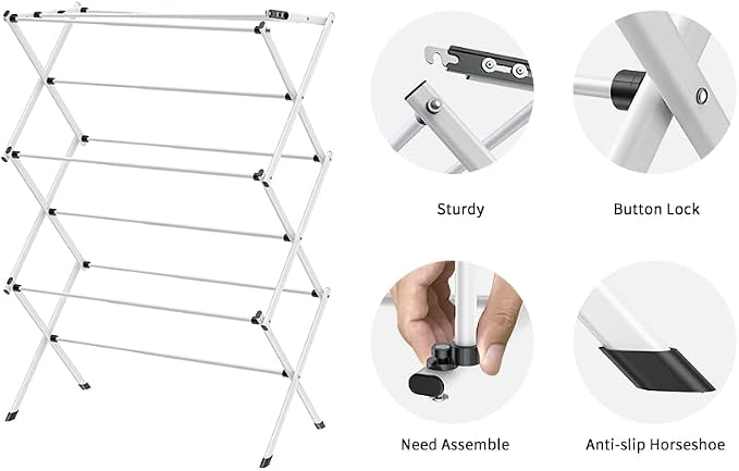 3 Tier Clothes Drying Rack, Foldable & Portable Clothing Drying Rack, - Image 8
