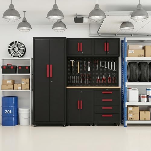 Garage Storage Cabinet System, 6-Pcs Garage Cabinets and Storage System Corne...