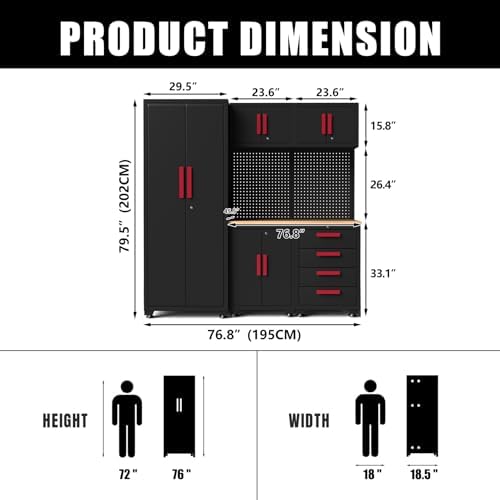 Garage Storage Cabinet System, 6-Pcs Garage Cabinets and Storage System Corne...