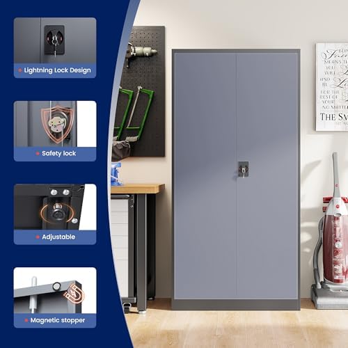 Yizosh Metal Garage Storage Cabinet with Lock, 72" Locking Tool Cabinets...