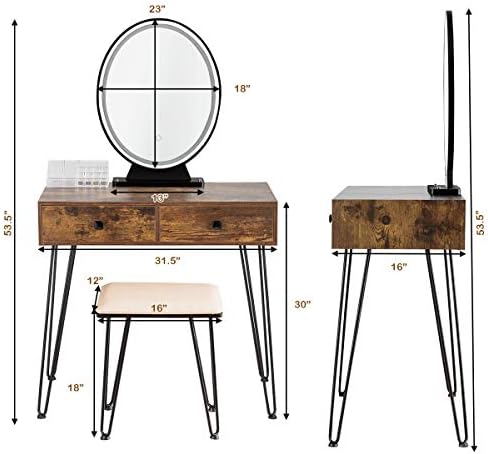 CHARMAID Makeup Vanity Table with Lighted Mirror, 3 Lighting Sets, Adjustable...