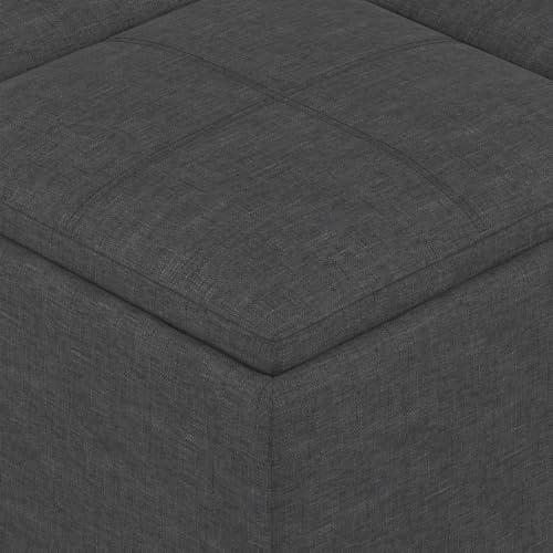 SIMPLIHOME Avalon 35" Wide Linen Look Fabric Square Ottoman in Slate Grey