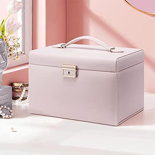 VLANDO Lockable Mirrored Jewelry Box Organizer, Beige