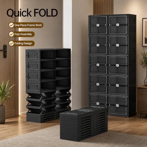 Black Shoe Storage Cabinet for 40 Pairs with Magnetic Clear Doors