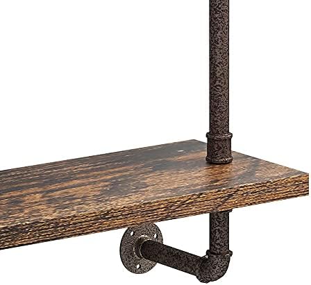 Helsin 3 Tier Industrial Pipe Shelf Rustic Wood Floating Wall Display Bookshe...