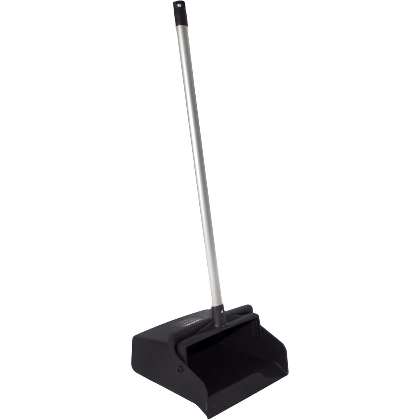 SPARTA Color Coded Upright Dustpan with 30 Inch Aluminum Handle, Serrated Edge and Locking Yoke, Standing Commercial Floor Dust Pan, Black
