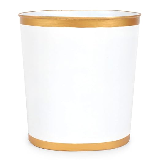 Jaye's Studio Mattie Decorative White and Gold Bathroom Trash Can, Metal Waste by Jaye%27s+Studio