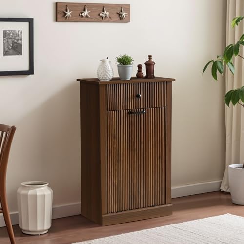 Wood Laundry Basket Cabinet, Hidden Trash Can Cabinet with Drawer, Versatile ...