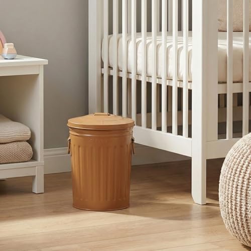 Plexon 2 Gallon Small Metal Trash Can with Lid Bathroom Garbage Can with Lid Bathroom Trash Can for Bedroom Office Kitchen Indoor Waste Basket, Round Powder Coated Brown