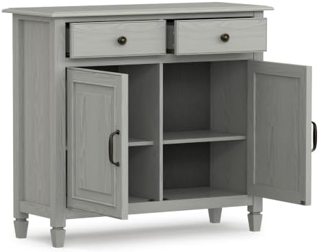 SIMPLIHOME Connaught 40" Wide Solid Wood Cabinet in Fog Grey
