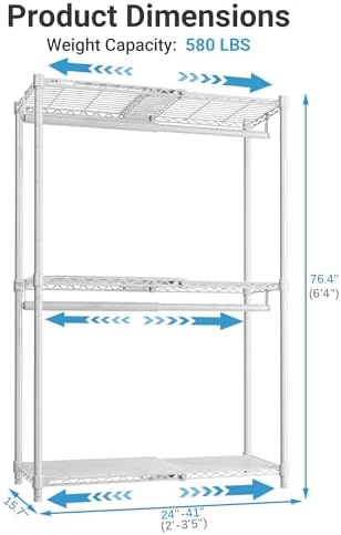 VIPEK X1 Expandable Clothes Rack Heavy Duty Adjustable Closet System White