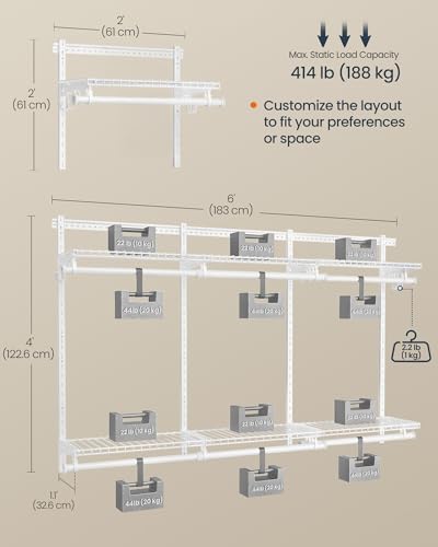 SONGMICS HOME Closet System, Closet Insert Organizer, 4-8 ft Closet Shelves