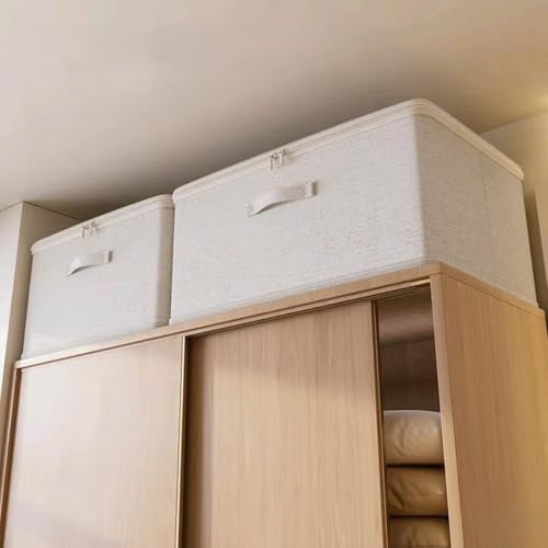 [3 Pack] Beige Cotton Linen Collapsible Storage Bins for Home Organization, W...