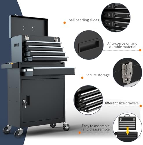 5-Drawer High Capacity Rolling Tool Box, Removable Cabinet Storage Tool Chest...