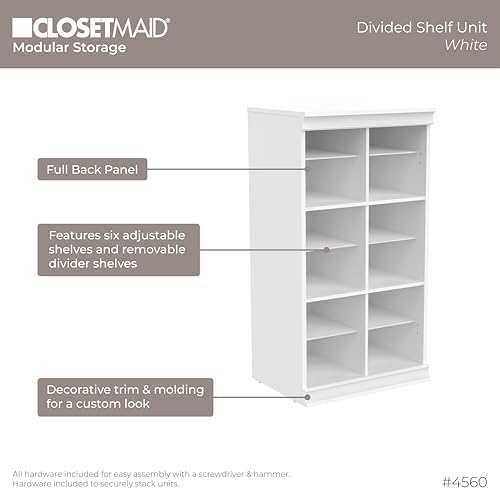 ClosetMaid Modular Storage Shelf Unit with 12 Adjustable Shelves & Divide...
