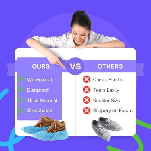 1,000 pack waterproof shoe covers disposable, one size, side view