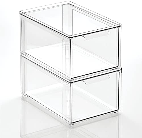 mDesign Plastic Stackable Bathroom Storage with Pull Out Bin Organizer Drawer...