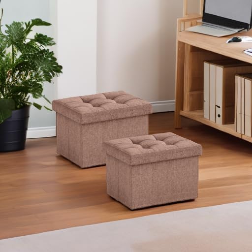 Ornavo Home Small Storage Ottoman, Foldable Collapsible Rectangle Linen Ottoman - Image 2