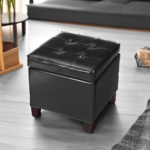 Adeco Storage Ottoman Foot Rest Stool, Leather Ottoman Footstool - Image 5