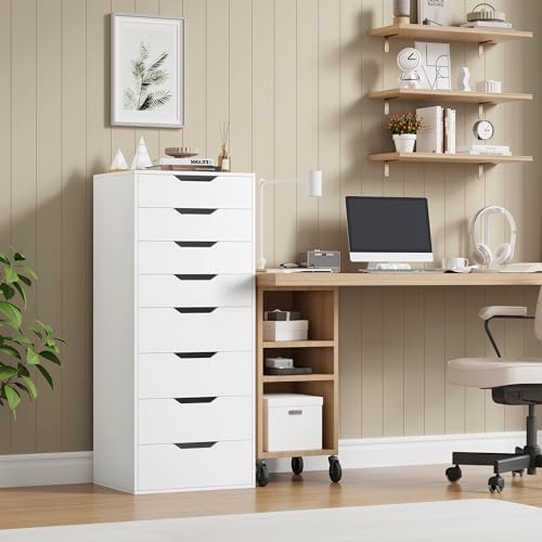 FACBOTALL 44.5" Tall White Dresser, 8 Drawer Dresser with Groove Handles