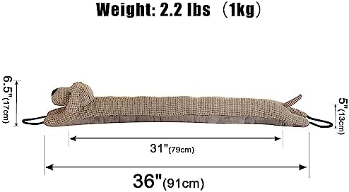 Under Door Draft Stopper Decorative Wind Stopper 36 inch for Door & Window, Weighted Animal Air Draft Stopper for Bottom of Door with Hanging Loops - Brown Dog