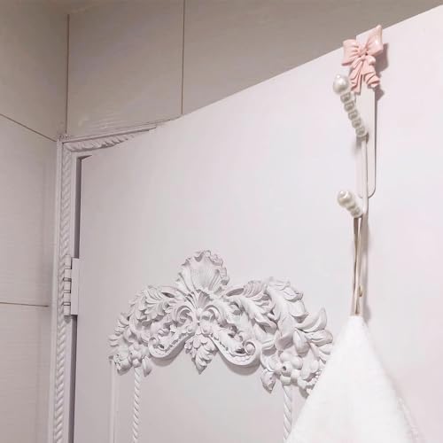 3 Packs Pink Bow Knot Over The Door Hooks,Metal Dual Hook Hanger for Coats, J...