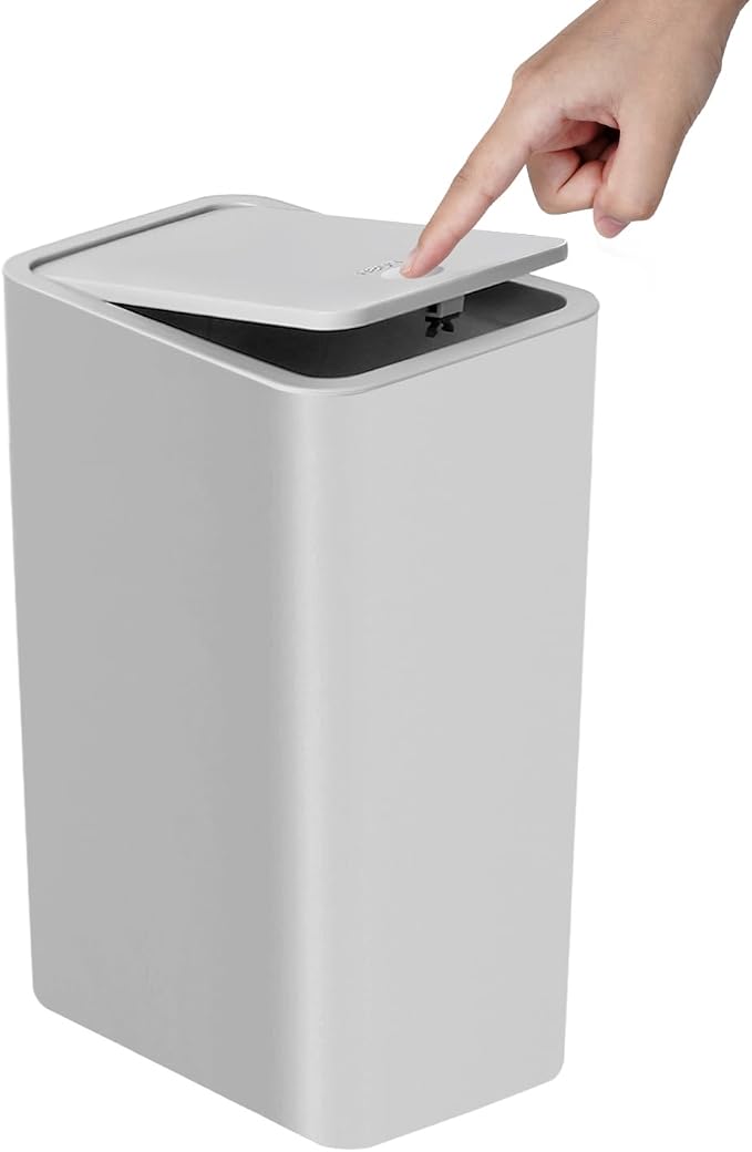 TIPGO Bathroom Trash Can with Lid, 10 Liter/ 2.6 Gallon Slim Garbage Can by TIPGO