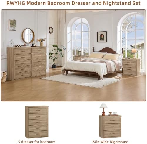 RWYHG Dresser Set for Bedroom with 5 Drawers 45" Tall with Gold Handle