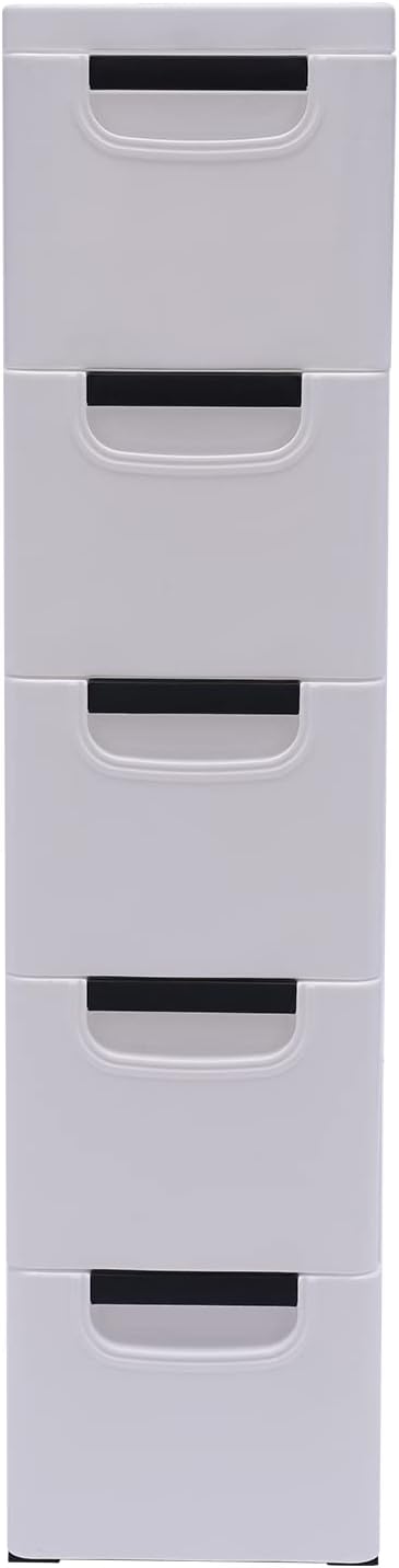 5 Drawers Narrow Slim Plastic Storage Cabinet,Storage Drawer with 4 Wheels,5 ...