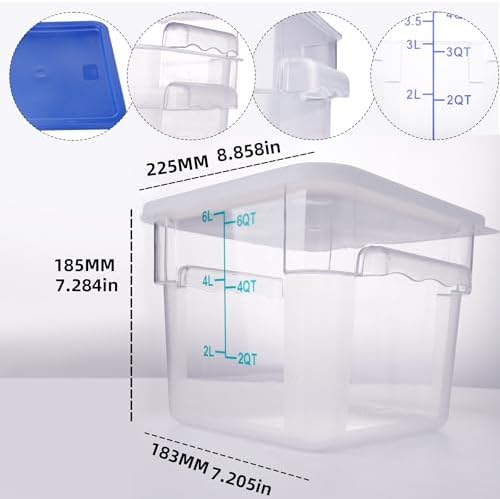 2 Pack Square Food Storage Container With Lid, 2-6 Quart Commercial Storage B...