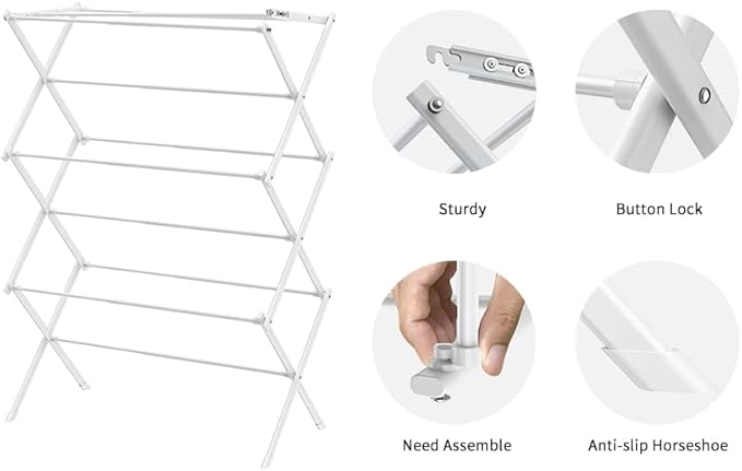 3 Tier Clothes Drying Rack, Foldable & Portable Clothing Drying Rack, - Image 6