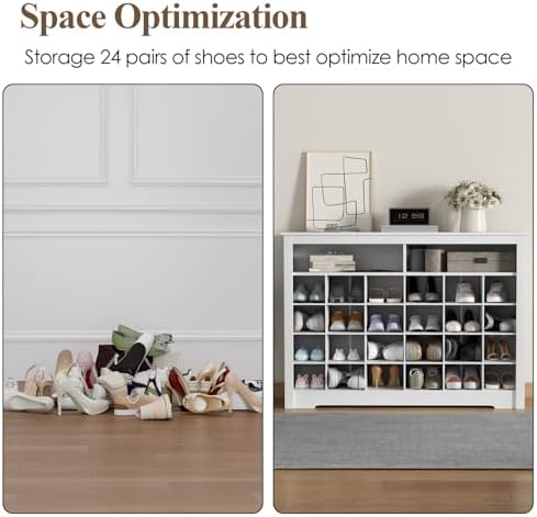 5-Tier storage Cabinet for Entryway, Modern White Shoe Rack with 26 Cubbies