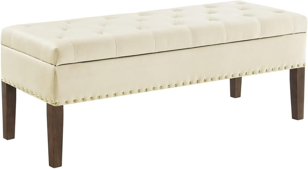 24KF Velvet Modern Upholstered Tufted Button Storage Bench with Studded Nails...