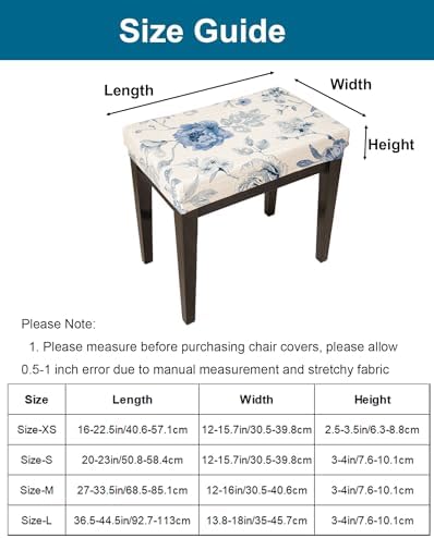 CRFATOP Waterproof Vanity Bench Cover, (15"-19.5") L x (12"- 15.7") W Jacquard Rectangle Saddle Seat Slipcover Stretch Saddle Bar Stool Covers for Kitchen Island Chairs Cushion Protector (XS,11)